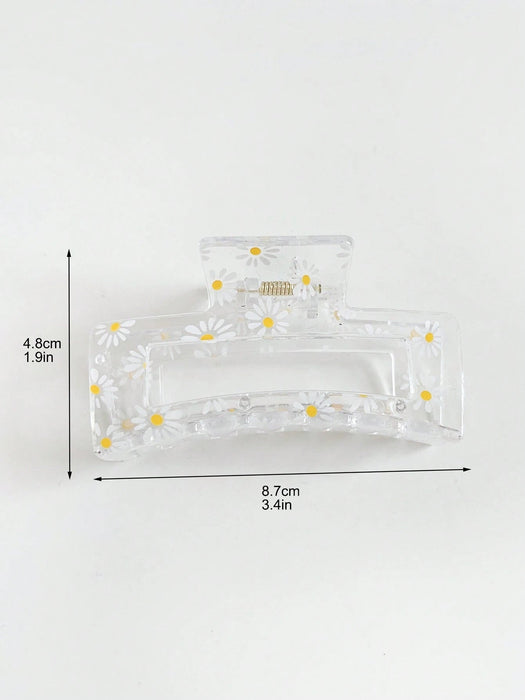Shein 2 pinzas para el cabello cuadradas minimalistas transparentes con estampado de margaritas - Quierox - Tienda Online