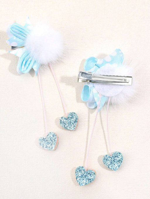 Shein 2 unids/pack de pinzas para el cabello en forma de corazón con pompón blanco - Quierox - Tienda Online