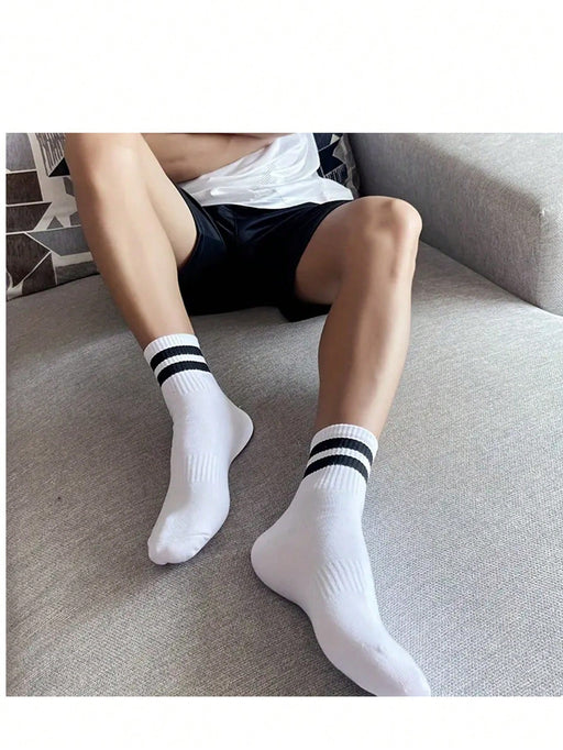 SHEIN 20 piezas Calcetines de media caña gruesos y rayados para hombres y mujeres - Quierox - Tienda Online