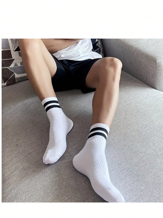 SHEIN 20 piezas Calcetines de media caña gruesos y rayados para hombres y mujeres - Quierox - Tienda Online