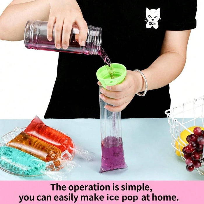 SHEIN 200 pcs de Fundas de Molde desechable para paletas de hielo, bolsas de plástico para helados con embudo de silicona - Quierox - Tienda Online