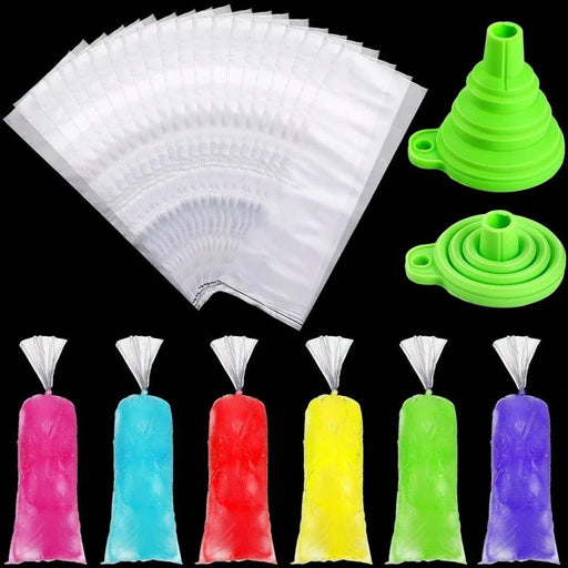 SHEIN 200 pcs de Fundas de Molde desechable para paletas de hielo, bolsas de plástico para helados con embudo de silicona - Quierox - Tienda Online
