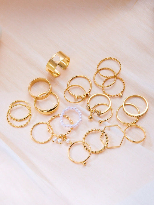SHEIN 21 piezas Conjunto de anillos vintage minimalistas de estilo callejero con colgantes de cuentas - Quierox - Tienda Online