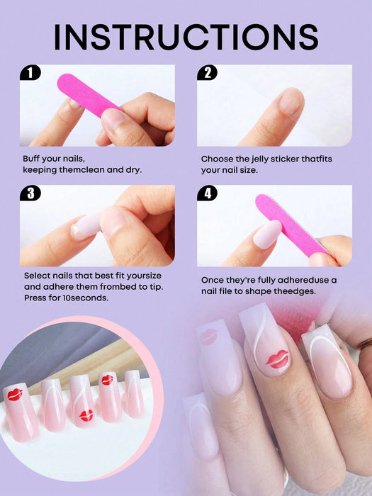 SHEIN 24 pegatinas para uñas con forma de ataúd mediano, con lazo rosa y corazón - Quierox - Tienda Online