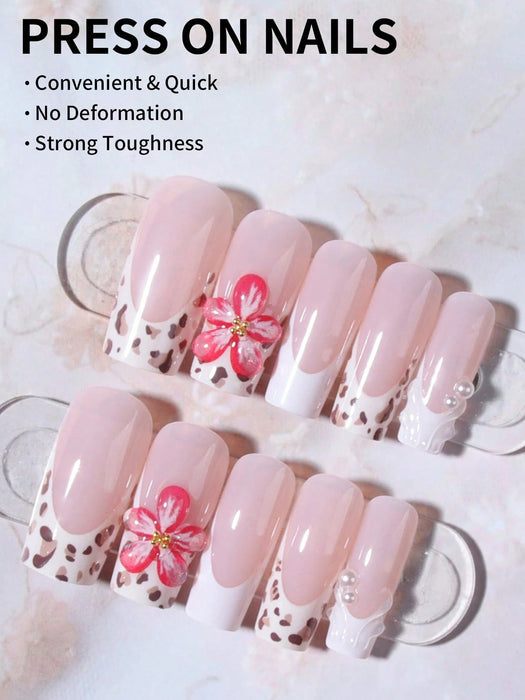 SHEIN 24 piezas Uñas postizas cuadradas con diseño de flores 3D - Quierox - Tienda Online