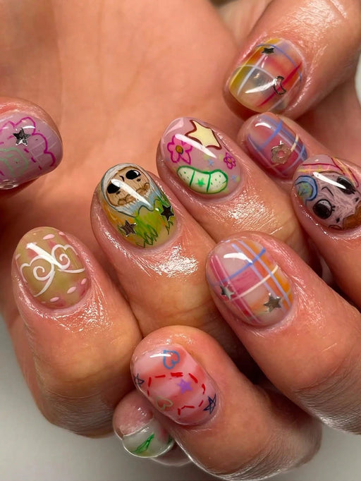 SHEIN 24 piezas Uñas postizas cuadradas cortas en caja de regalo - Quierox - Tienda Online