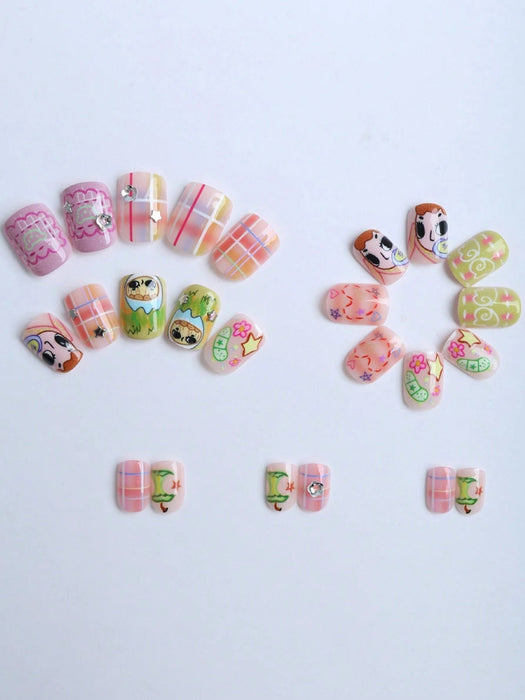 SHEIN 24 piezas Uñas postizas cuadradas cortas en caja de regalo - Quierox - Tienda Online