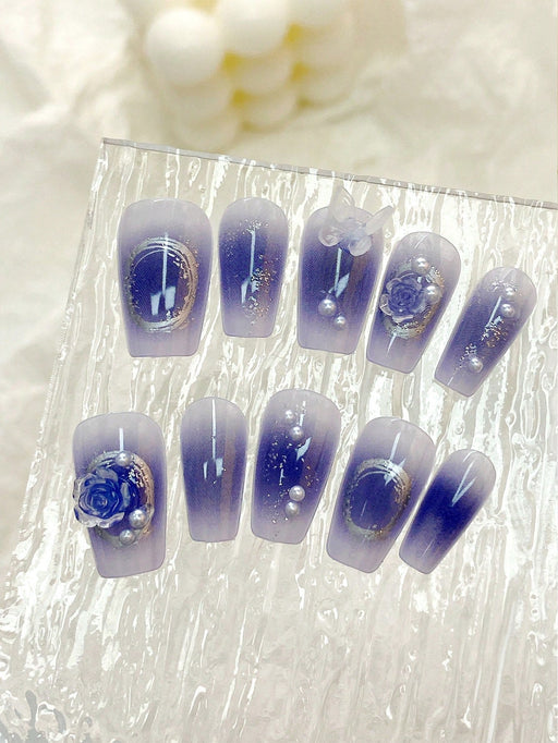 SHEIN 24 Piezas/set Kit De Uñas Postizas Decoradas Con Forma Larga De Ataúd - Quierox - Tienda Online