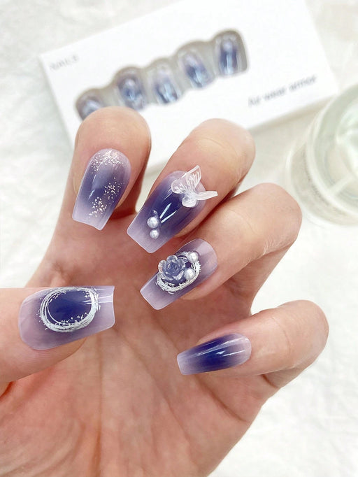 SHEIN 24 Piezas/set Kit De Uñas Postizas Decoradas Con Forma Larga De Ataúd - Quierox - Tienda Online