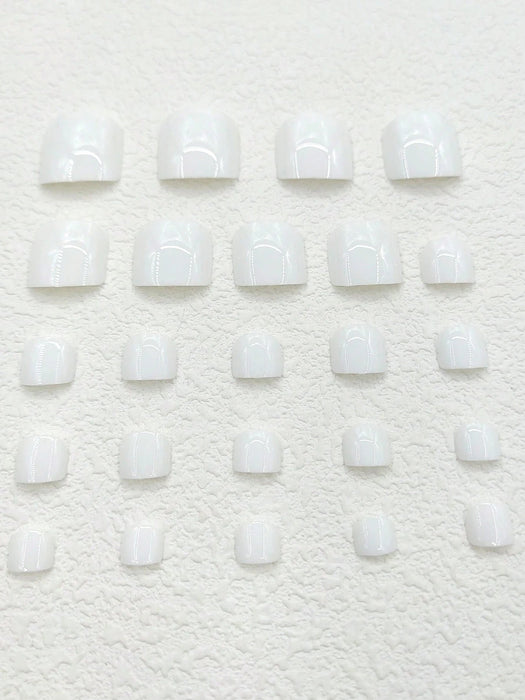 Shein 24 uñas postizas cortas cuadradas blancas sólidas brillantes lisas - Quierox - Tienda Online