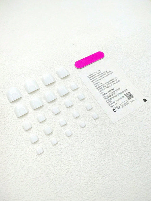 Shein 24 uñas postizas cortas cuadradas blancas sólidas brillantes lisas - Quierox - Tienda Online