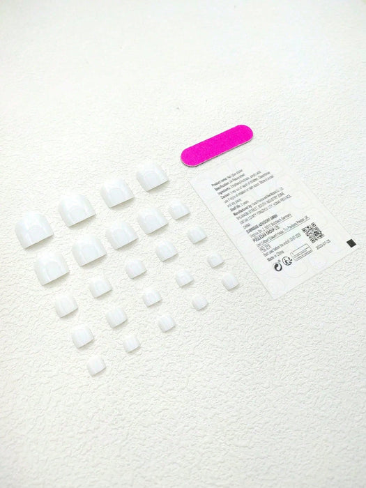 Shein 24 uñas postizas cortas cuadradas blancas sólidas brillantes lisas - Quierox - Tienda Online