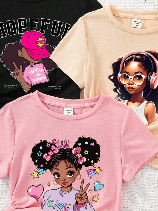 SHEIN 3 Camisetas casuales con estampado de dibujos animados - Quierox - Tienda Online