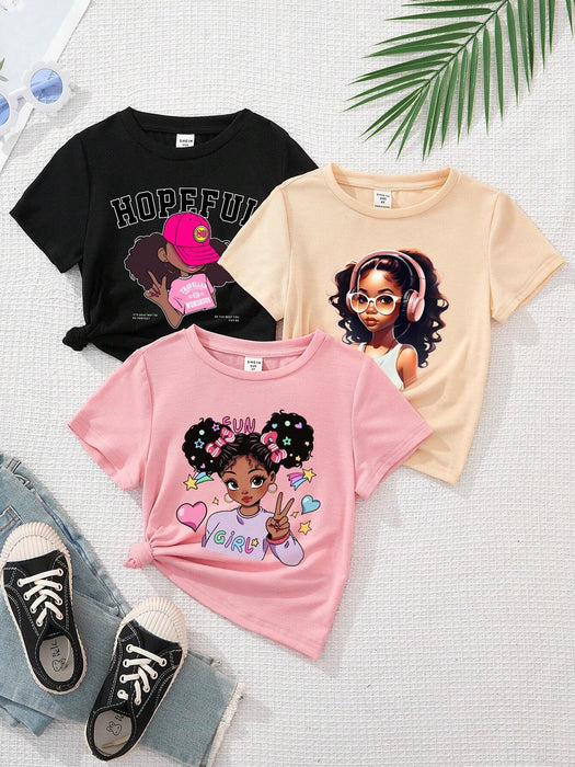 SHEIN 3 Camisetas casuales con estampado de dibujos animados - Quierox - Tienda Online