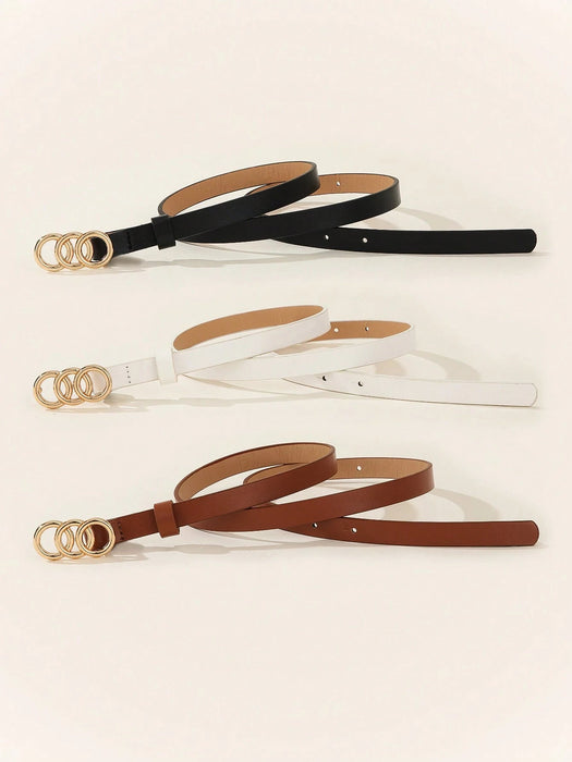 SHEIN 3 Cinturones fino básico con triple anilla multicolor, ideal para faldas informales de mujer - Quierox - Tienda Online