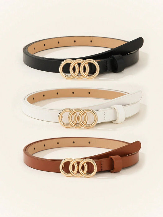 SHEIN 3 Cinturones fino básico con triple anilla multicolor, ideal para faldas informales de mujer - Quierox - Tienda Online