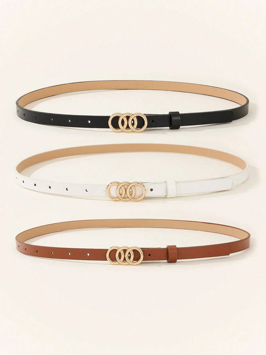 SHEIN 3 Cinturones fino básico con triple anilla multicolor, ideal para faldas informales de mujer - Quierox - Tienda Online