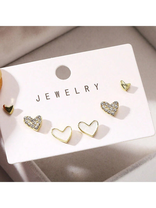 SHEIN 3 Pares de Aretes blancos con forma de corazón de estilo creativo y simple - Quierox - Tienda Online