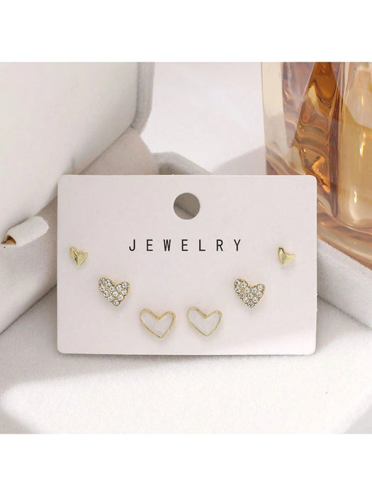 SHEIN 3 Pares de Aretes blancos con forma de corazón de estilo creativo y simple - Quierox - Tienda Online