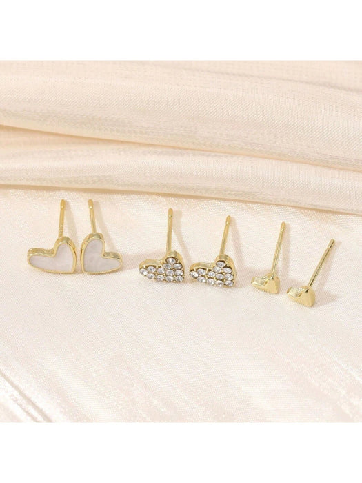 SHEIN 3 Pares de Aretes blancos con forma de corazón de estilo creativo y simple - Quierox - Tienda Online