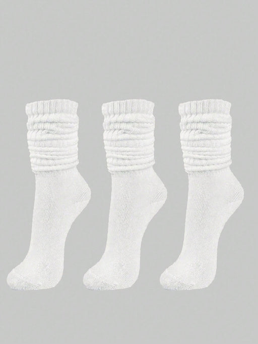 Shein 3 pares de calcetines casuales y versátiles de color blanco liso hasta la pantorrilla para hombre - Quierox - Tienda Online