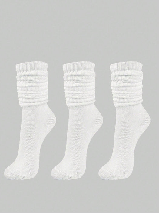 Shein 3 pares de calcetines casuales y versátiles de color blanco liso hasta la pantorrilla para hombre - Quierox - Tienda Online