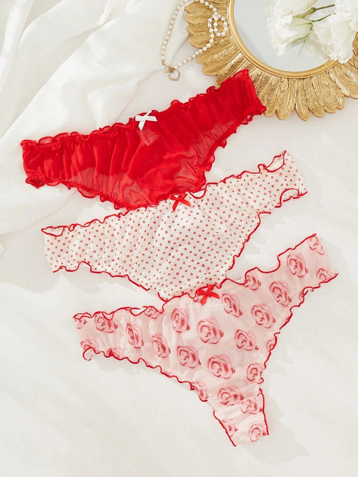 SHEIN 3 piezas Bragas con lazo delantero ribete en forma de lechuga - Quierox - Tienda Online