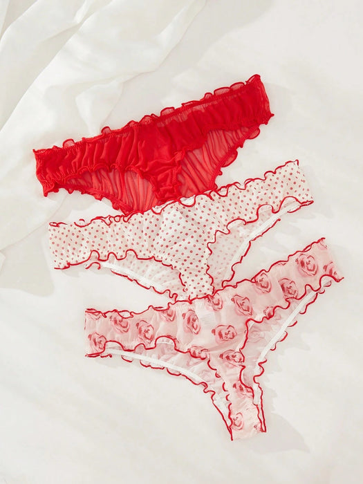 SHEIN 3 piezas Bragas con lazo delantero ribete en forma de lechuga - Quierox - Tienda Online