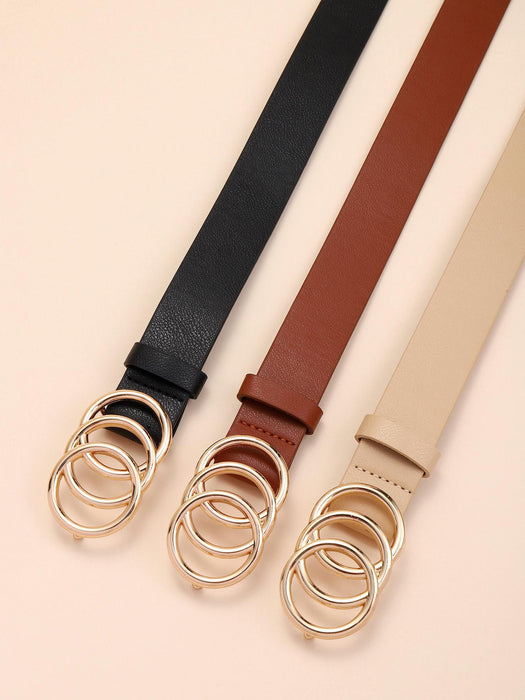 SHEIN 3 piezas Cinturón de mujer negro y caqui con hebilla redonda triple - Quierox - Tienda Online