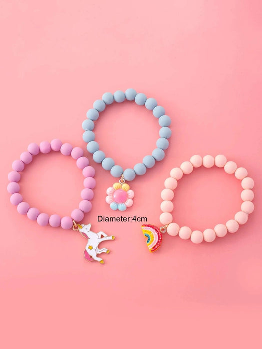 Shein 3 piezas pulsera de niñas con dije floral, arcoiris y unicornio - Quierox - Tienda Online
