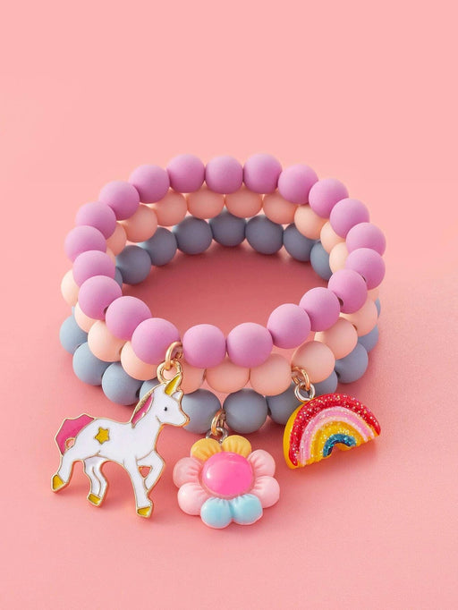 Shein 3 piezas pulsera de niñas con dije floral, arcoiris y unicornio - Quierox - Tienda Online