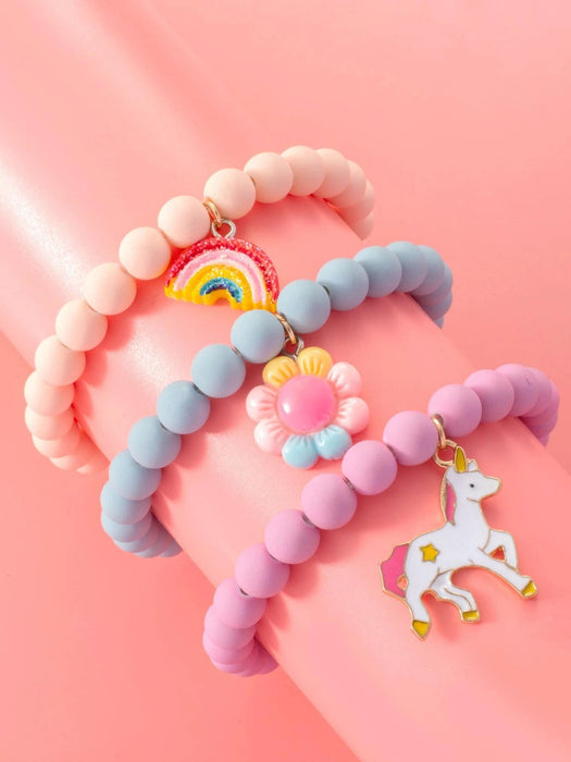 Shein 3 piezas pulsera de niñas con dije floral, arcoiris y unicornio - Quierox - Tienda Online