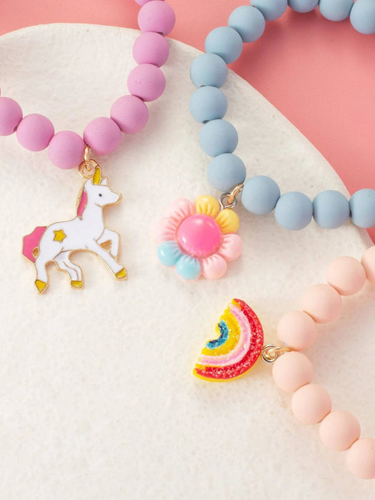 Shein 3 piezas pulsera de niñas con dije floral, arcoiris y unicornio - Quierox - Tienda Online