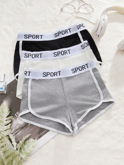 SHEIN 3 shorts deportivos con ribete de contraste y estampado gráfico de letras - Quierox - Tienda Online
