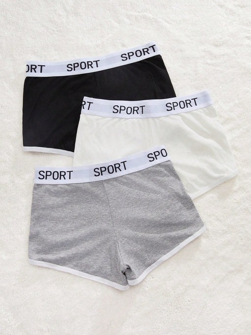 SHEIN 3 shorts deportivos con ribete de contraste y estampado gráfico de letras - Quierox - Tienda Online