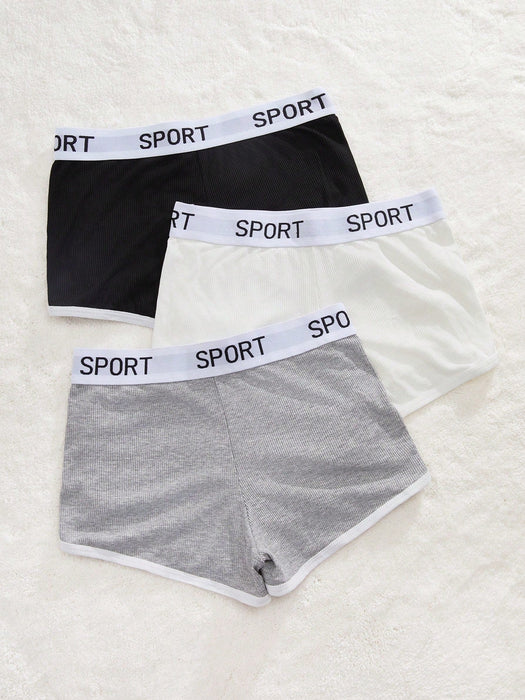 SHEIN 3 shorts deportivos con ribete de contraste y estampado gráfico de letras - Quierox - Tienda Online