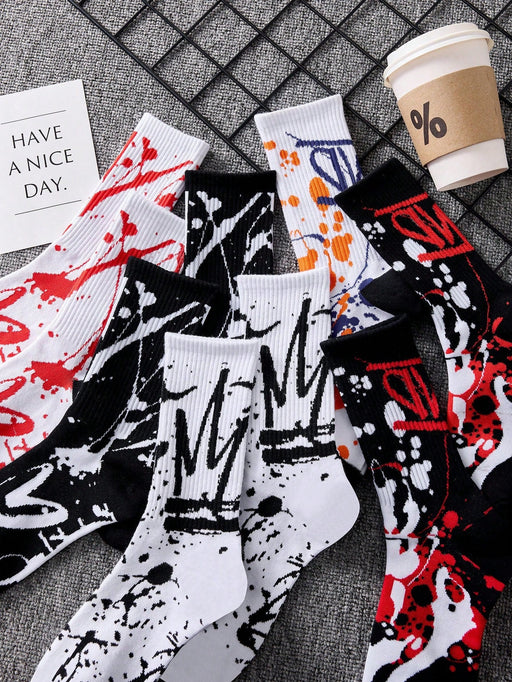 Shein 4 pares de calcetines casuales de barco con estampado de graffiti colorido para hombres - Quierox - Tienda Online