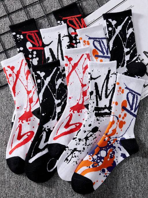 Shein 4 pares de calcetines casuales de barco con estampado de graffiti colorido para hombres - Quierox - Tienda Online