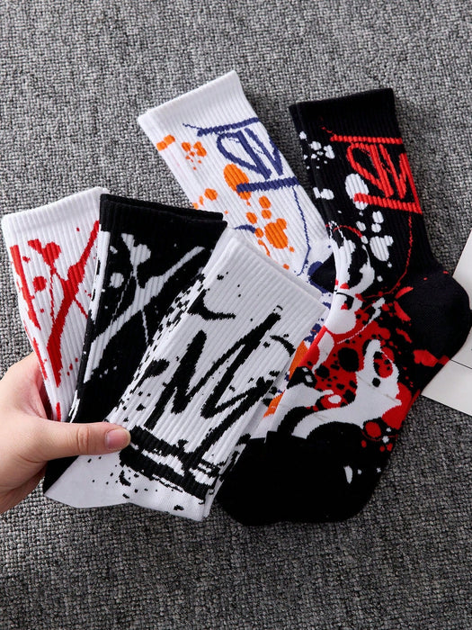 Shein 4 pares de calcetines casuales de barco con estampado de graffiti colorido para hombres - Quierox - Tienda Online