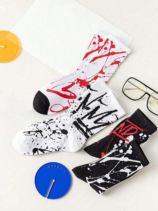 Shein 4 pares de calcetines casuales de barco con estampado de graffiti colorido para hombres - Quierox - Tienda Online