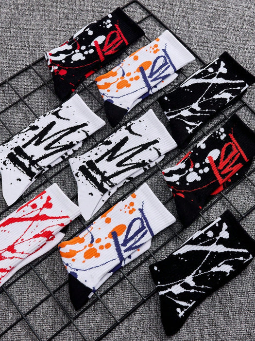Shein 4 pares de calcetines casuales de barco con estampado de graffiti colorido para hombres - Quierox - Tienda Online