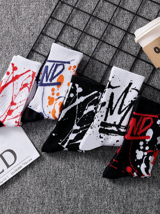 Shein 4 pares de calcetines casuales de barco con estampado de graffiti colorido para hombres - Quierox - Tienda Online