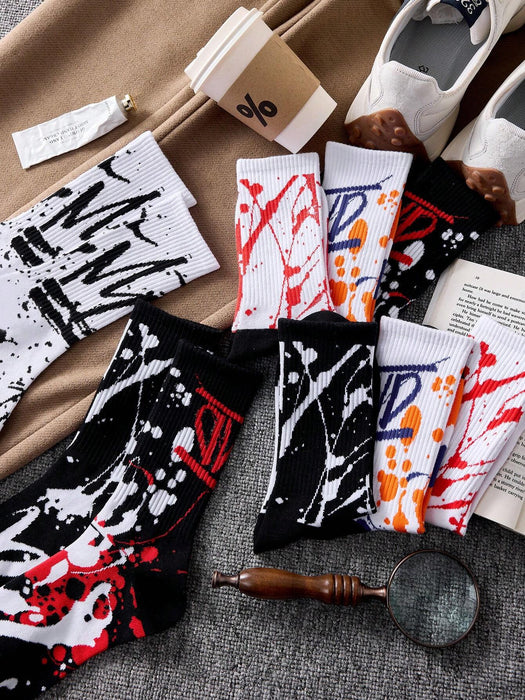 Shein 4 pares de calcetines casuales de barco con estampado de graffiti colorido para hombres - Quierox - Tienda Online