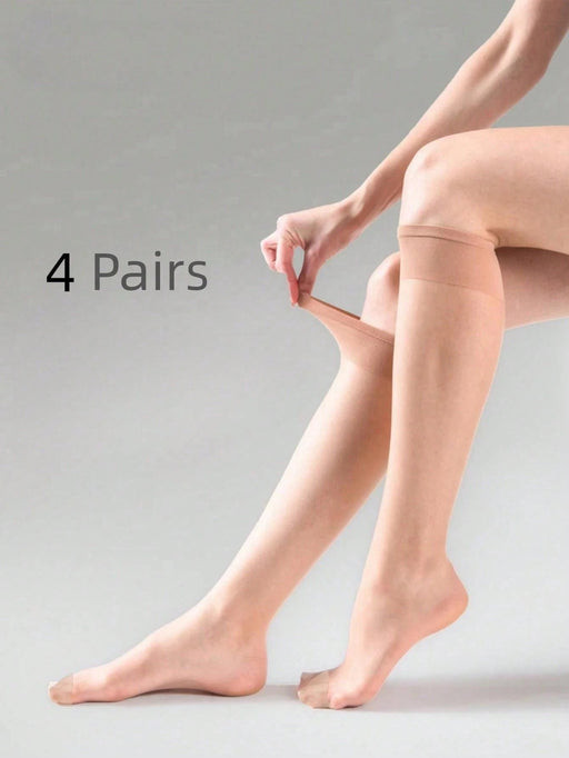Shein 4 pares de Calcetines semitransparentes de media pantorrilla para mujer, estilo moderno y versátil - Quierox - Tienda Online