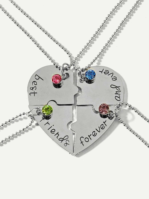 Shein 4 piezas Collar con diseño de diamante de imitación colgante de corazón - Quierox - Tienda Online