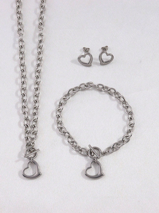 SHEIN 4 piezas de elegantes pendientes y pulsera de acero inoxidable - Quierox - Tienda Online