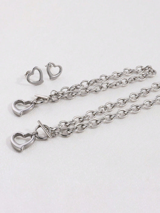 SHEIN 4 piezas de elegantes pendientes y pulsera de acero inoxidable - Quierox - Tienda Online