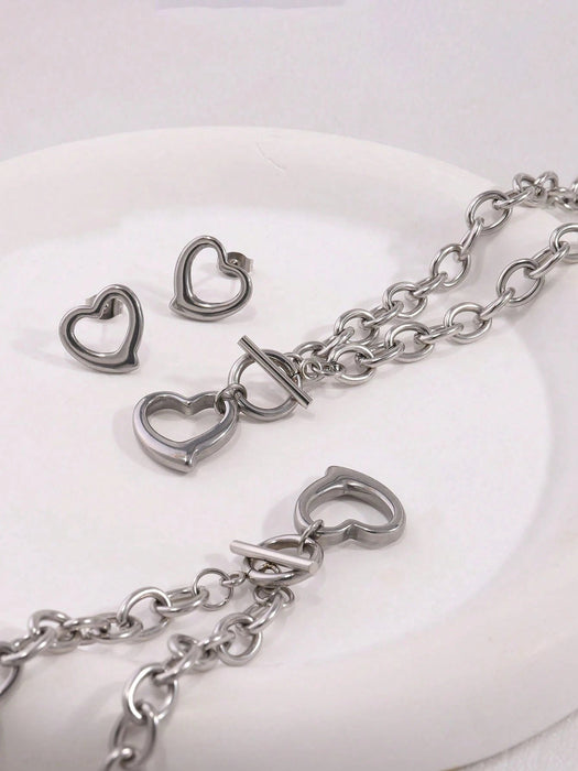 SHEIN 4 piezas de elegantes pendientes y pulsera de acero inoxidable - Quierox - Tienda Online