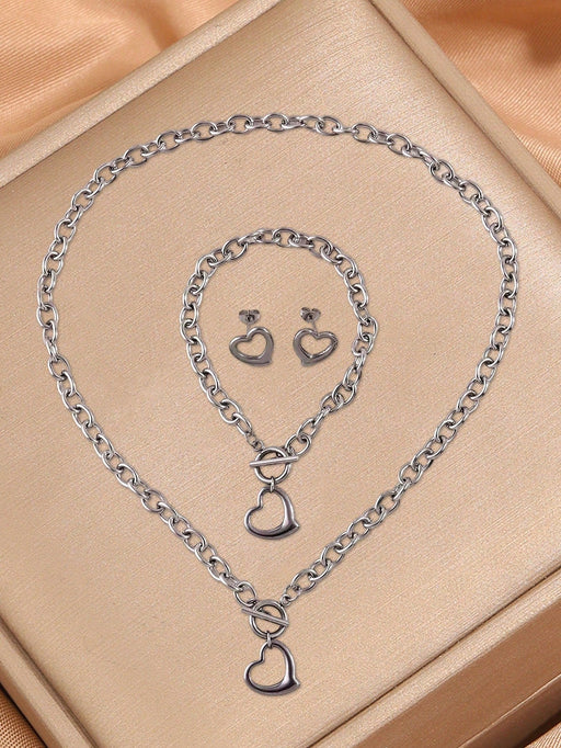 SHEIN 4 piezas de elegantes pendientes y pulsera de acero inoxidable - Quierox - Tienda Online