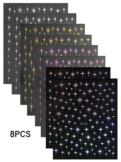 Shein 4 piezas Pegatinas de uñas 3D de metal con estrellas doradas de láser, decoración de arte de uñas francesas - Quierox - Tienda Online